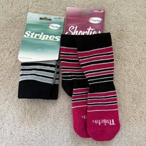 THORLOS Quarter Crew Socks Shorties Stripes Women's Medium 5.5-9 Pink Gray New